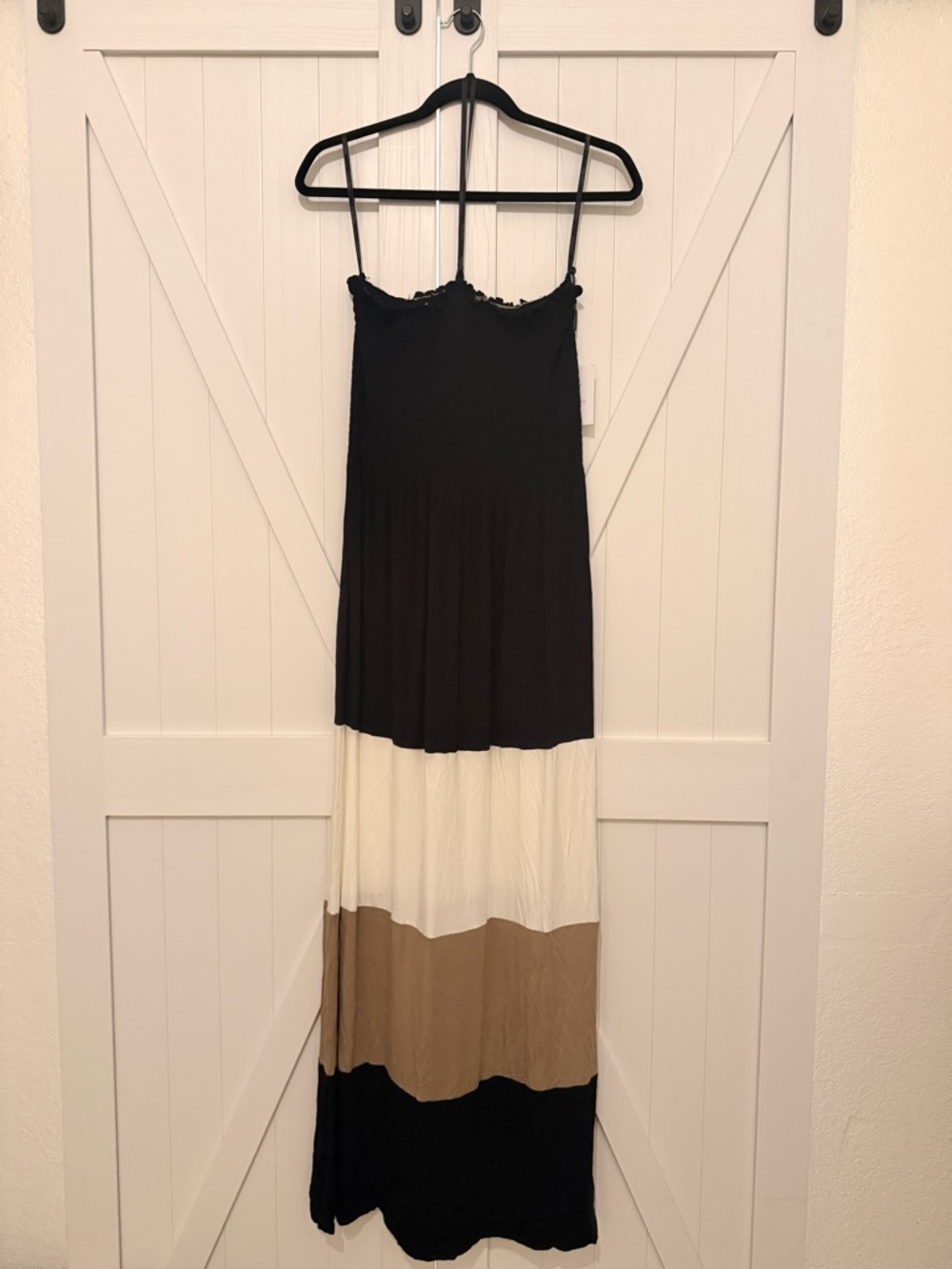 Calvin Klein Black, Cream & Tan Colorblock Maxi Dress